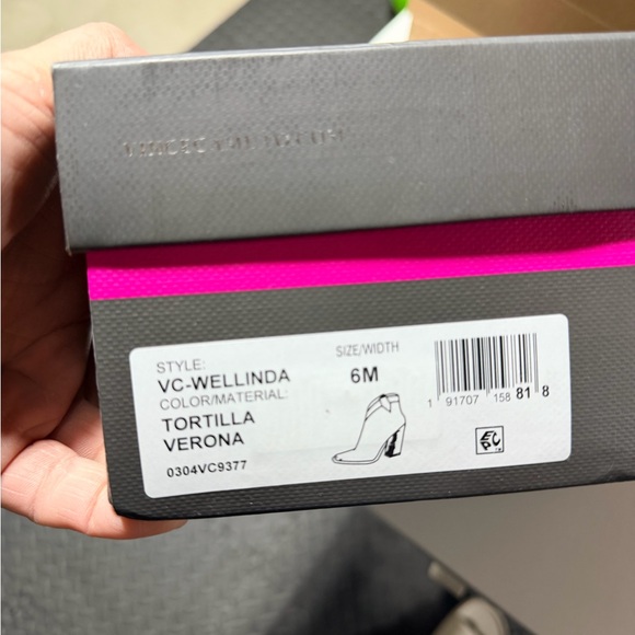 Vince Camuto Beige Suede Ankle Bootie with Stacked Heel - Picture 6 of 6